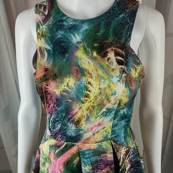 Forever 21 Womens Galaxy Printed Graphic Colorful Fit & Flare Mini Dress Size M - Picture 3 of 11